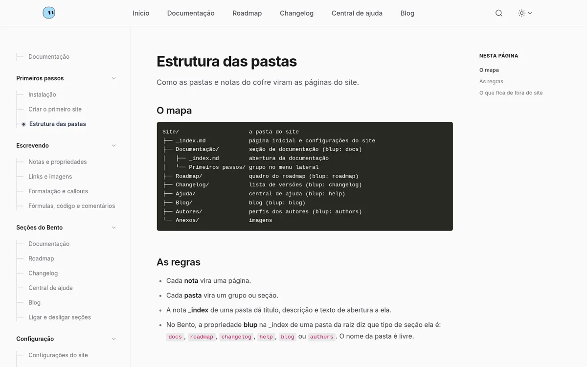 Bento theme: docs with a sidebar