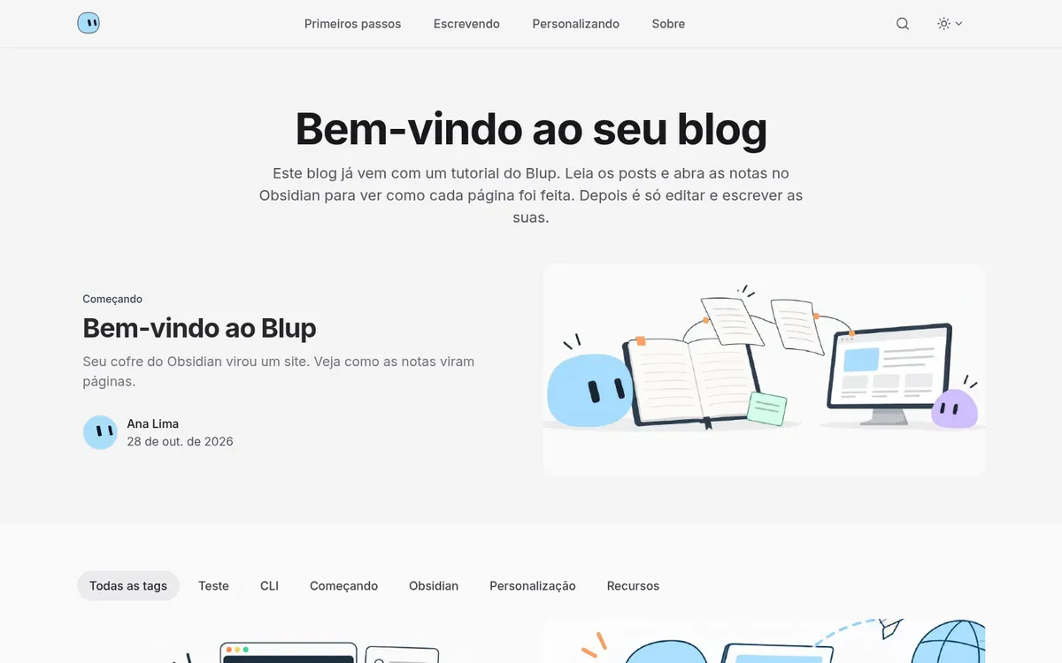 Mochi theme: blog home with a featured post